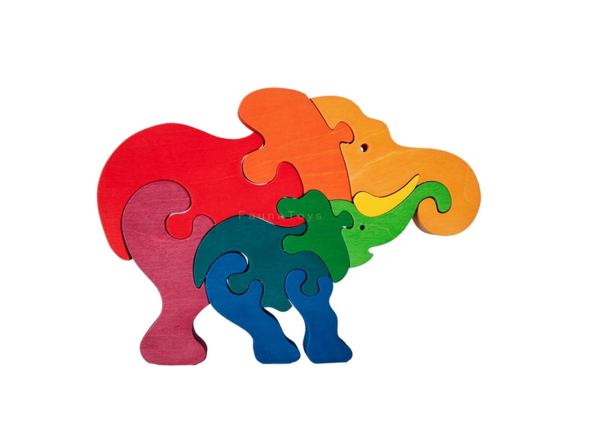 Elefánt család - 3D fa kirakó - Fauna